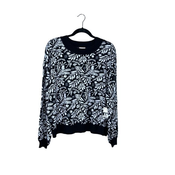 Ana Sweaters - Ana Boxy‎ Sweater Womens Size XXL Black White Floral Pullover Knit NEW